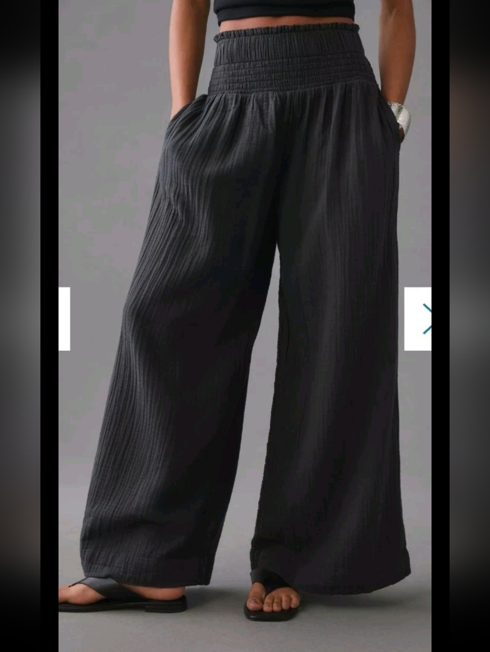 Anthropologie Wide Leg Smocked Boho Flowy Gauze Resortwear Beach Vacation PantXS - Picture 2 of 12